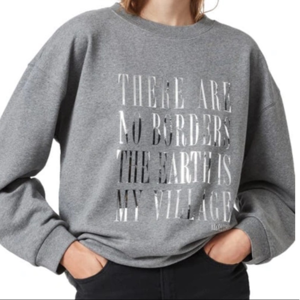 ALL SAINTS Freedom Iona Graphic Sweatshirt in Grey Marl - Picture 1 of 6